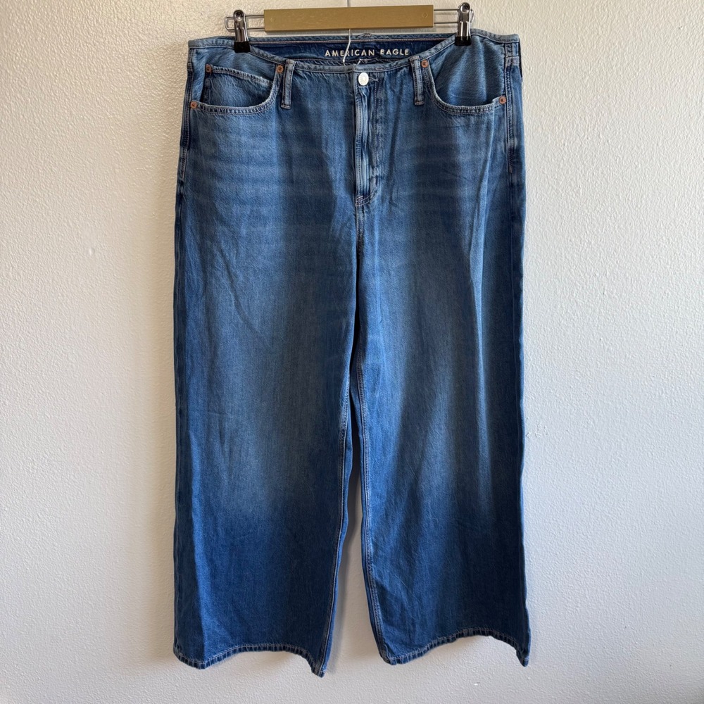 American Eagle Size 14 Low Rise Ultra Wide Leg Jeans Baggy Relaxed Retro Denim